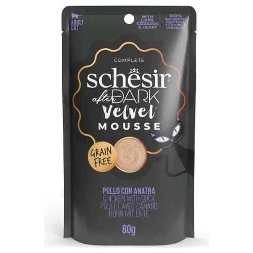 Schesir After Dark Velvet Mousse Tavuklu ve Ördekli Yetişkin Kedi Yaş Maması 80 Gr Schesir After Dark Velvet Mousse Tavuklu ve Ördekli Yetişkin Kedi Yaş Maması 80 Gr