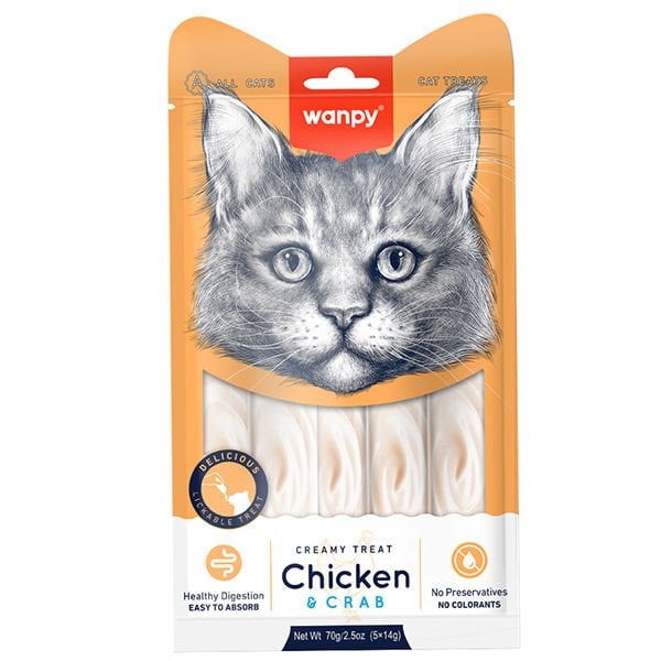 Wanpy Kremalı Tavuk ve Yengeçli Kedi Ödül Maması 5 Adet 14 Gr Wanpy Kremalı Tavuk ve Yengeçli Kedi Ödül Maması 5 Adet 14 Gr